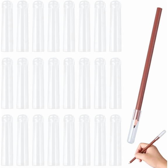 24Pcs Transparent Plastic Pencil Covers Pencil Cap Column Clear 43.5x10.5mm Inner Diameter: 8mm Clear