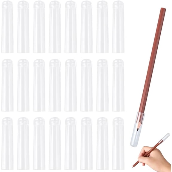24Pcs Transparent Plastic Pencil Covers Pencil Cap Column Clear 43.5x10.5mm Inner Diameter: 8mm for DIY