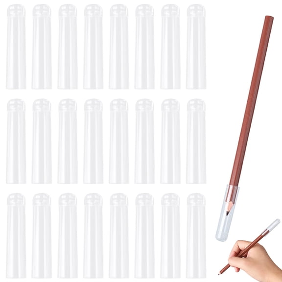 24Pcs Transparent Plastic Pencil Covers Pencil Cap Column Clear 43.5x10.5mm Inner Diameter: 8mm