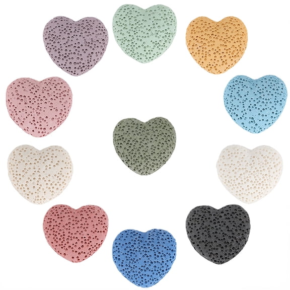 24Pcs Unwaxed Lava Rock Beads for Perfume Essential Oil Beads Aromatherapy Beads Dyed Heart No Hole Mixed Color 24~25x22x10.5mm