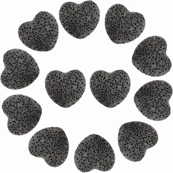 24Pcs Unwaxed Natural Lava Rock Beads for Perfume Essential Oil Beads Aromatherapy Beads Dyed Heart No Hole Black 24~25x22x10.5mm diy