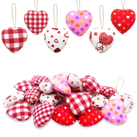 24Pcs Valentine's Day Heart Shaped Ornaments Pink Hearts Valentine Tree Hanging Ornaments Heart Decoration Craft for Valentine Tree Gift Home Party Decor, Multicolor