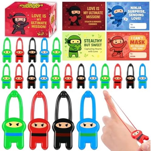 24Pcs Valentine's Day Ninja Toys for Kids with Cards,Stretchy Flying Ninjas,Valentine's Party Favors Supplies for Boys Girls,Birthday Goodie Bags Stuffer,School Classroom Exchange Gifts$$