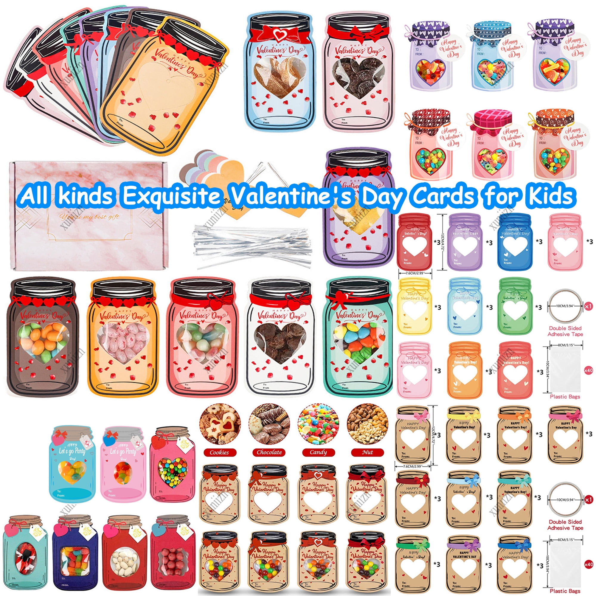 24Pcs Valentines Day Cards for Kids School - Super Cute Jars Valentines ...