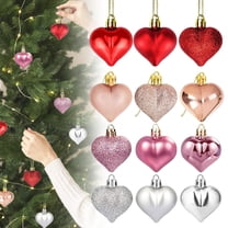 24Pcs Valentines Heart Shaped Ornaments - Valentines Heart Decorations - Red Pink Silver Glitter Heart Shaped Baubles - Romantic Christmas Valentines Tree Hanging Decorations
