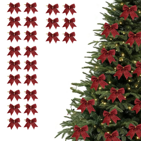 24Pcs Velvet Christmas Bows for Christmas Tree 3.5in Flash Crafts Gift Velvet Ribbon Bows Twist Tie Bows for Xmas Wreaths Garland Gift Wrapping Wedding Decor Red