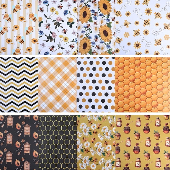 24Pcs Vintage Scrapbook Paper Honey Bee Sunflower Decoupage Papers Square Scrapbooking Paper Pads for Spring Scrapbook Photo Album