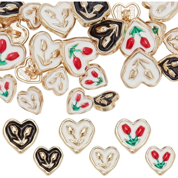 24Pcs Vintage Tulip Pattern Button 3 Styles Enamel Flower Buttons Heart-Shape Button for Sewing Clothing Coats Suit Uniform Blazer Jacket Buttons Coat Suit Cardigan Heart Mixed Color 1box