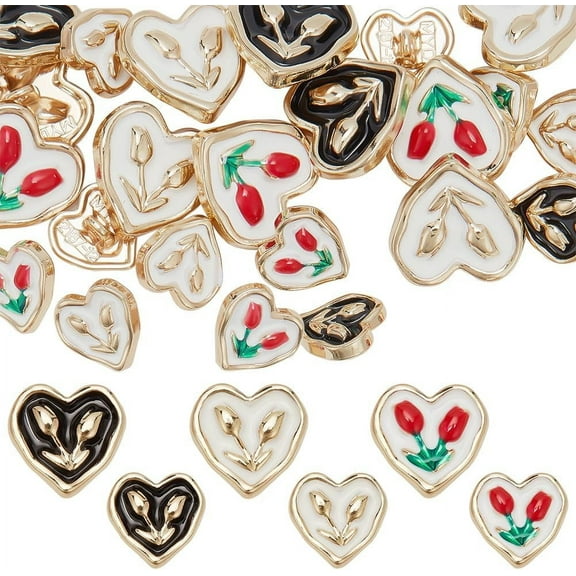 24Pcs Vintage Tulip Pattern Button 3 Styles Enamel Flower Buttons Heart-Shape Button for Sewing Clothing Coats Suit Uniform Blazer Jacket Buttons for Women Dress Coat Suit Cardigan Heart