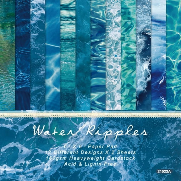 24Pcs Water Background Scrapbook Paper 6 x 6in Cadet Blue Sea Ocean Texture Patterned Greeting Cardstock Decorative Paper Pad Sheets for Album Scrapbooking Journal Cards DIY Making Decor Cadet Blue