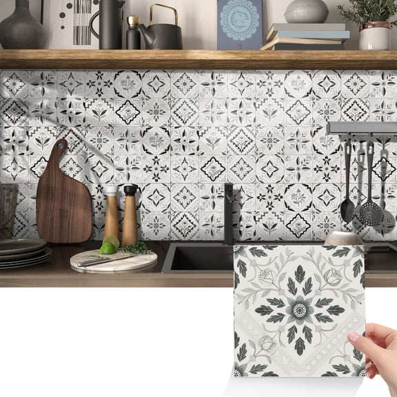 24Pcs Waterproof Peel and Stick Tiles Stickers Wall Decals 5.91 x 5.91inch DIY Decor Self Adhesive Kitchen Backsplash Black Gray Sticker