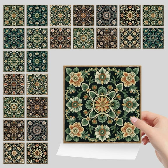 24Pcs Waterproof Tiles Wall Stickers 4 x 4in Peel and Stick Kitchen Backsplash Multicolor Flower Decoration Mural Self Adhesive Decals