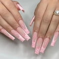thumbnail image 1 of 24Pcs Wearable False Nails with glue Long Ballerina Pink Press On Nails French Full Cover Coffin Fake Nails tip with rhinestones, 1 of 6
