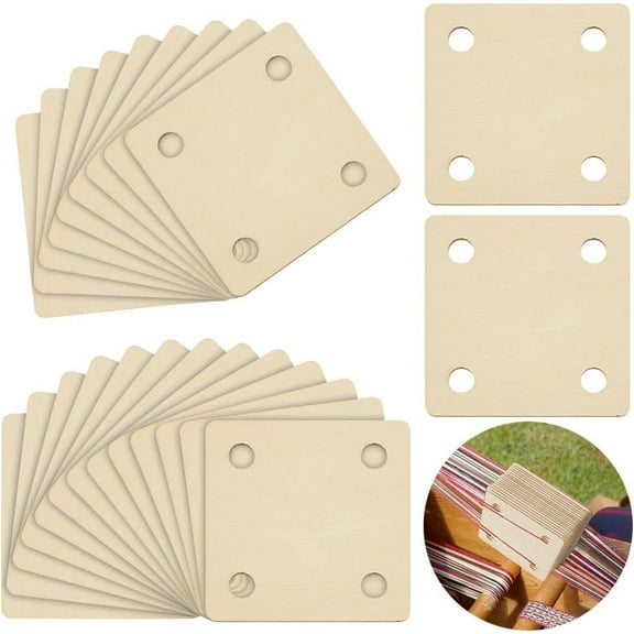 24Pcs Weaving Cards 2.17x2.17Inch 4 Holes Square Loom Cards Wood Tablet Weaving Cards Handmade Weaving Tool Weaving Supplies for DIY handcrafting