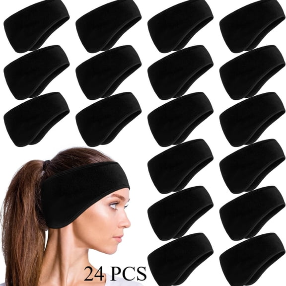 24Pcs Winter Headbands, Soft Fleece Ear Muffs for Winter, Black Elastic Ear Warmer Headband, Warm Headbands for Running, Outdoor Sports, Daily Wear, Unisex for Men & Women