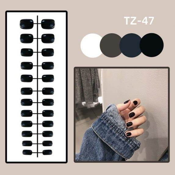 24Pcs Women Wearable Full Cover Bright Solid Color Fake Nails Short Square Head False Nails Detachable Press-on Nails TZMINI-47