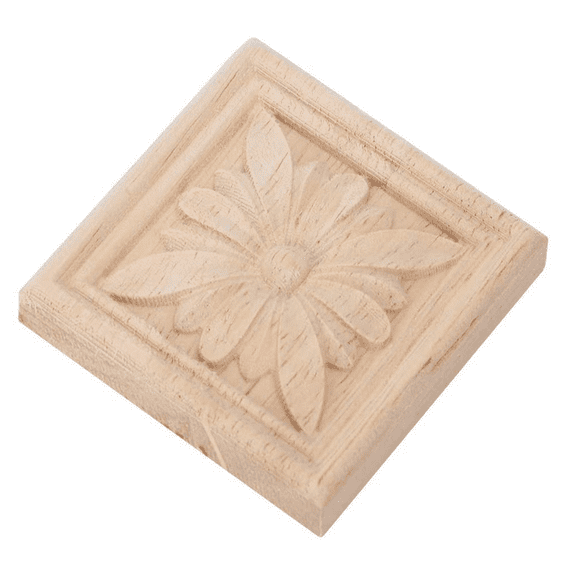 24Pcs Wood Carved Applique Onlay Carving Checkered Unpainted Flower Pattern Decal for Cabinet Door Furniture Decoration