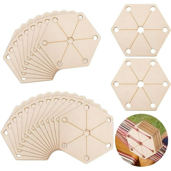 24Pcs Wood Tool for Knitting Loom Accessories Hexagon Camel 7.5x6.55x0.2cm Hole: 6mm and 8mm