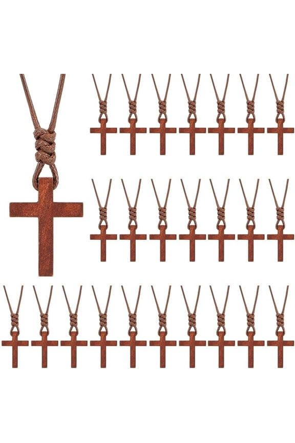 24Pcs Wooden Cross Necklaces in Bulk Small Wood Pocket Crosses Pendant Faith Necklace Cross Jewelry for Bible Verse Party Favor Souvenir Supplies for Men Women