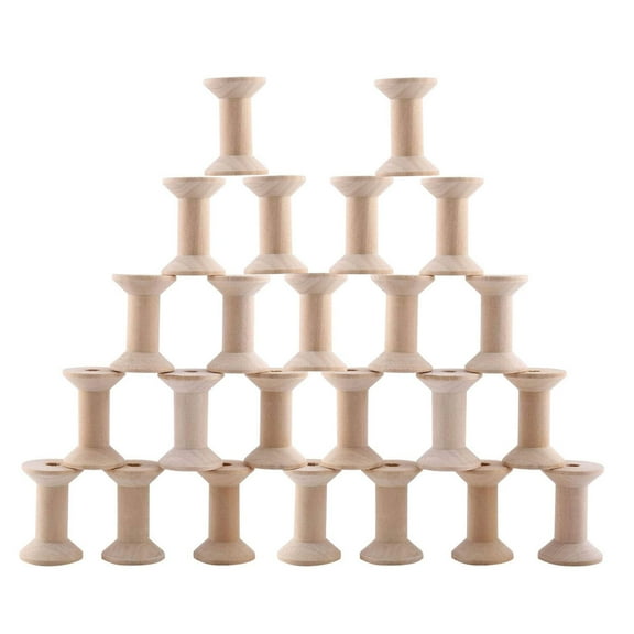 24Pcs Wooden Empty Thread Spools Large Unfinished Wood Spools Wire Weaving Bobbins for Arts Crafts Cord Roll