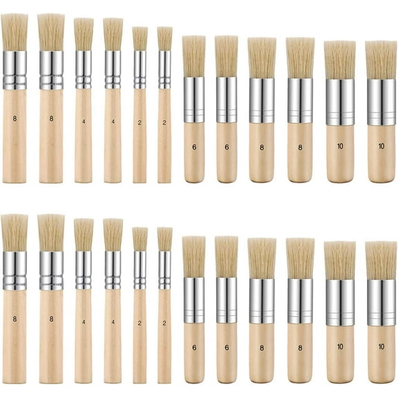 24Pcs Wooden Stencil Brush, Natural Bristle Brushes Wooden Template Paint Brushes Handle Painting Stencil Brush for Acrylic Oil Watercolor Art Painting Stencil Project Crafts Card Making Wax Furniture