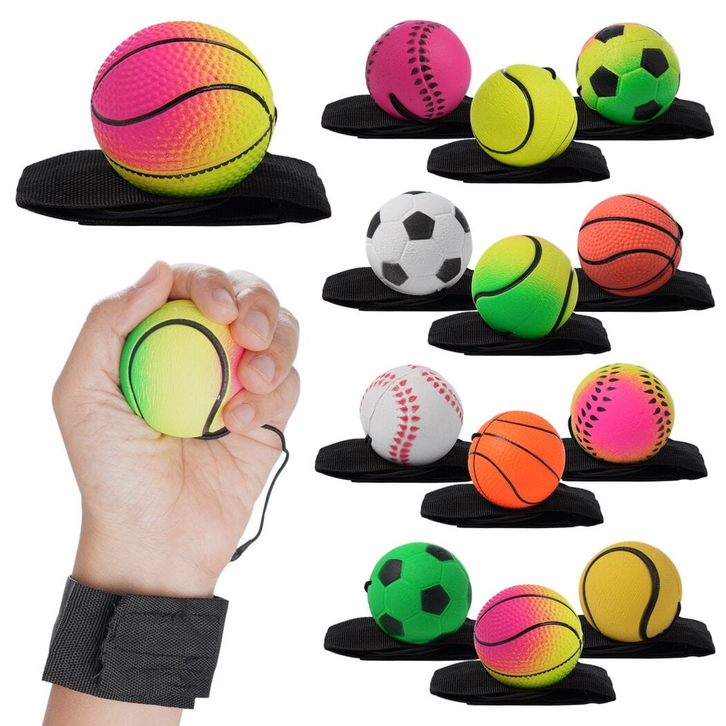 24Pcs Wrist Return Balls, 1.8in Sports Wrist Band Balls with Elastic