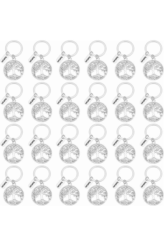 24Pcs Zinc Alloy Keychains Tree of Life Silver Platinum 71mm for DIY
