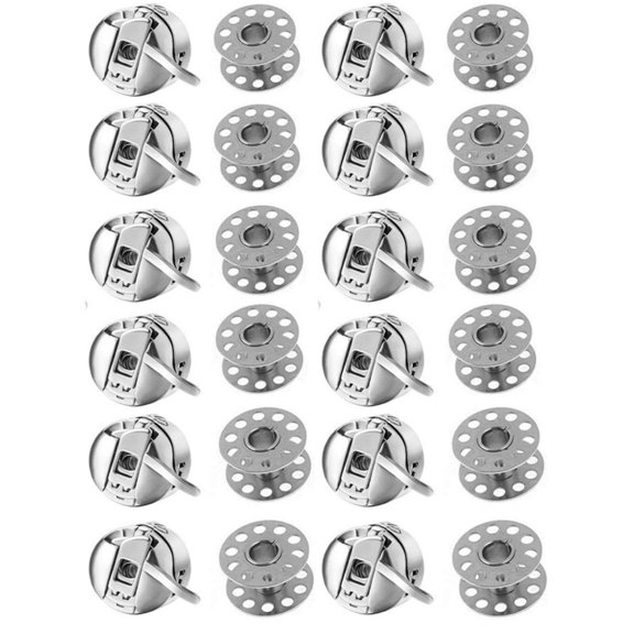 24Piece Set Sewing Machine Bobbins Steel Bobbins Cases Steel Texture Perfect for Vintage Sewing Machines Easy to Replace