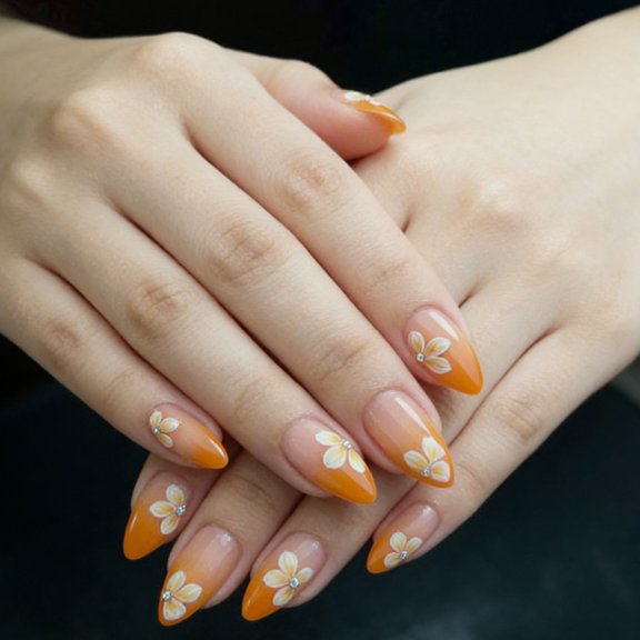 24Pieces Glossy False Nails Gradient Yellow French Tip Design ABS Build False Nails for Spring Women Party