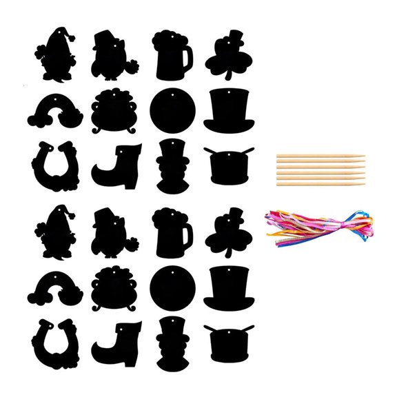 24Pcs Irish Festival Themed Scratch Paper Set Hanging Decoration for Craft and Festival Celebration