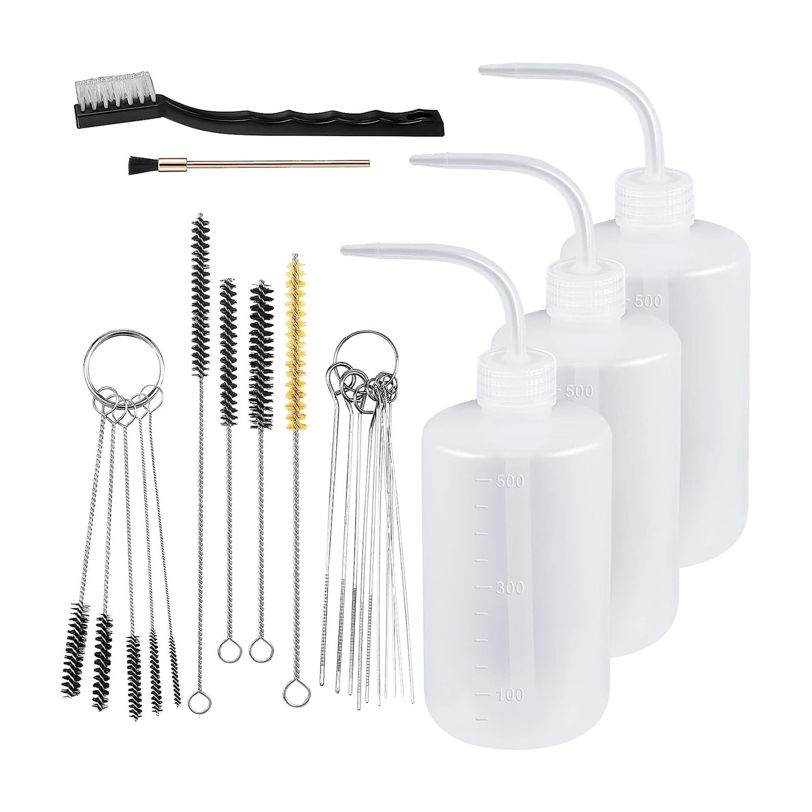 24Pieces Sprayer Paint Cleaning Set with 4 Plastic Bottles and 21 Brushes for High Performances Sprayer Maintenance