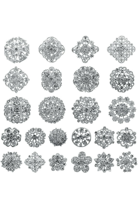 24Pieces/set Flower Brooch Pin Fashion Crystal Corsage for Women in Bouquet Wedding Clear for Rhinestone Brooches Pin De
