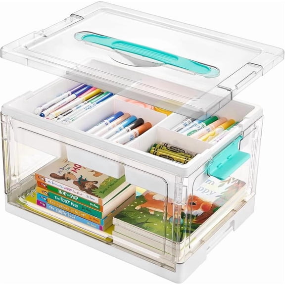 24QT Clear Craft Storage Bin with Removable Trays and Adjustable Dividers, Ideal Containers for
