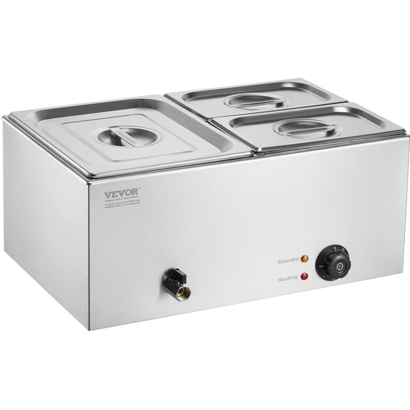 24QT Commercial Food Warmer 3 Pan Electric Steam Table 1200W Professional Stainless Steel Buffet Bain Marie with 86 to 185 Fahrenheit Temperature Control
