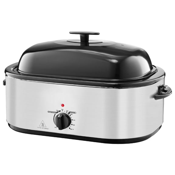 24Qt Electric Turkey Roaster, 150-450F Adjustable Temp, 3-Section Buffet Server, Self-Basting Lid, Defrost & Keep Warm