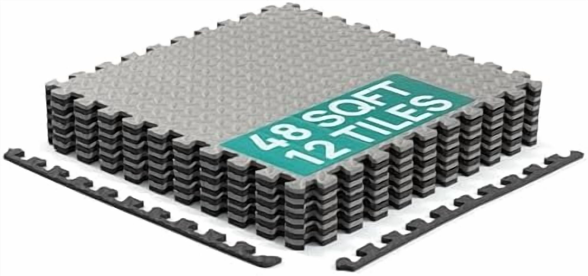 24SQFT-120SQFT Puzzle Exercise Mat for Home Gym, EVA Interlocking Foam Floor Tiles with Border for Workout Equipment Black & Gray,B. 7/16" Thick, 48SQFT