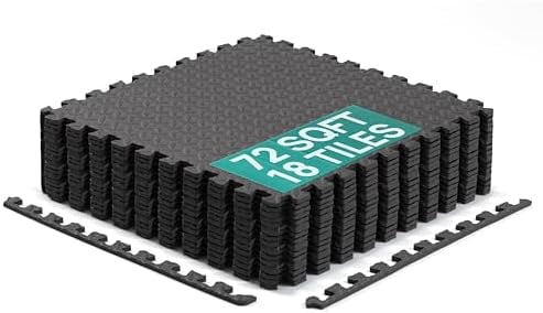 24SQFT-120SQFT Puzzle Exercise Mat for Home Gym, EVA Interlocking Foam Floor Tiles with Border for Workout Equipment Black,C. 7/16" Thick, 72SQFT