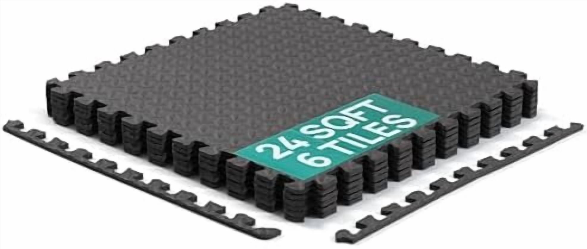 24SQFT-120SQFT Puzzle Exercise Mat for Home Gym, EVA Interlocking Foam Floor Tiles with Border for Workout Equipment Black,I. 1" Thick, 24SQFT