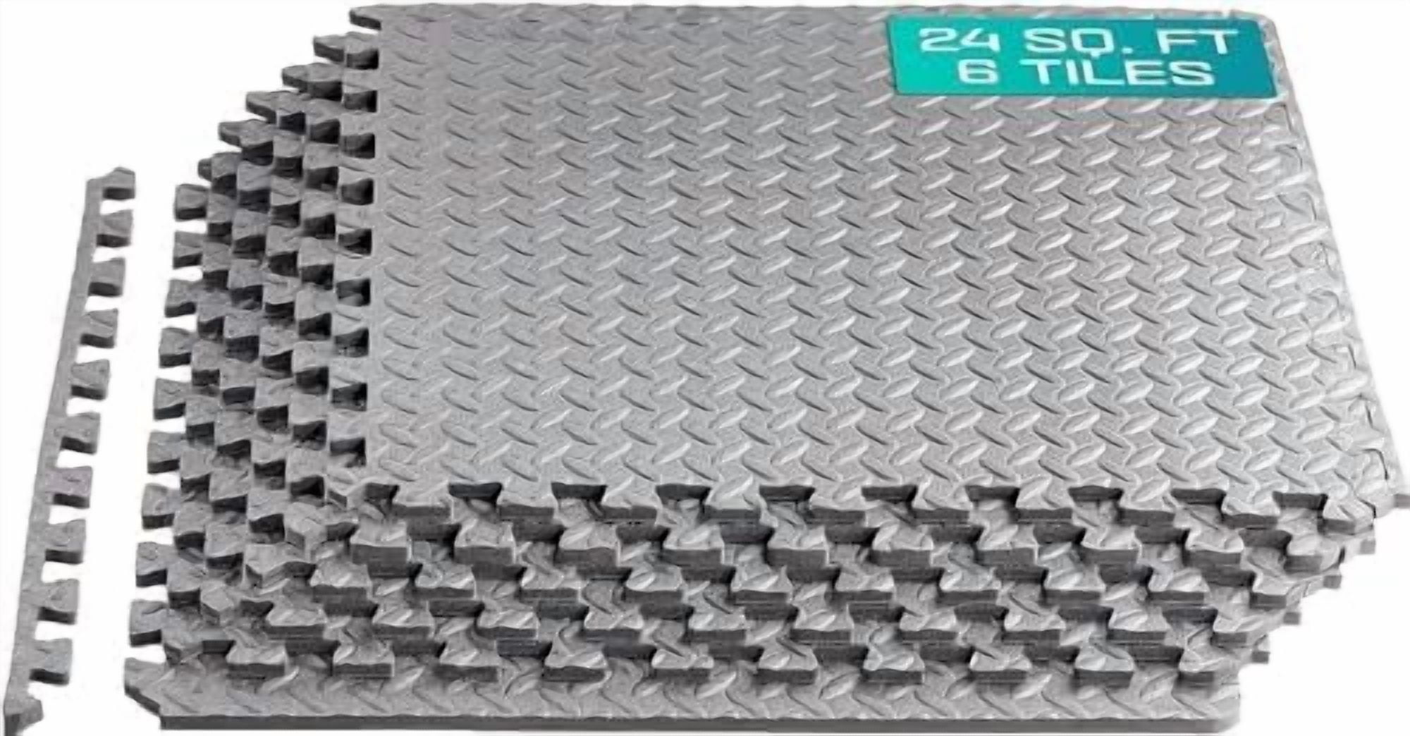 24SQFT-120SQFT Puzzle Exercise Mat for Home Gym, EVA Interlocking Foam Floor Tiles with Border for Workout Equipment Grey,A. 7/16" Thick, 24SQFT