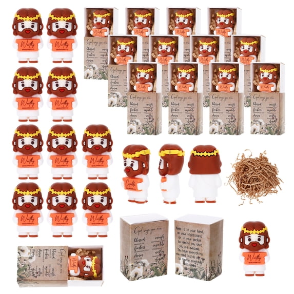 24Set Mini Jesus Figurines Bulk with Gift Boxes, Christian Religious Gifts Set, Pocket Jesus Statues with Inspirational Cards, Faith Based Keepsake for Church Events Baptism