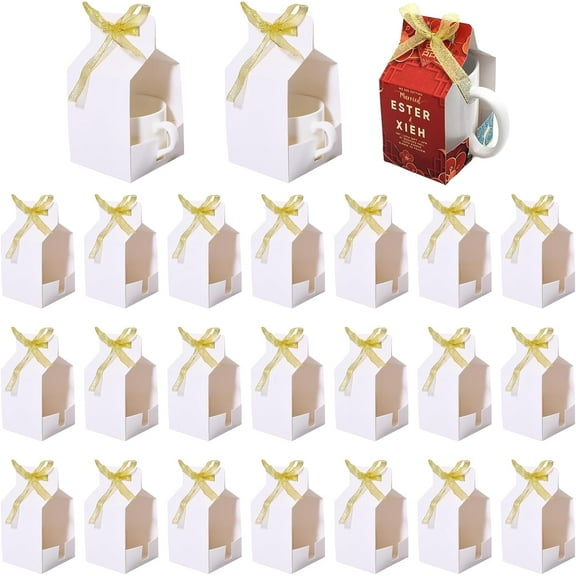 24Set Sublimation Mugs Blanks Gift Boxes with Ribbon Heat Press Transfer Coffee Mug Gift Box for Christmas Wedding Party Mugs Gift Wrapping White White