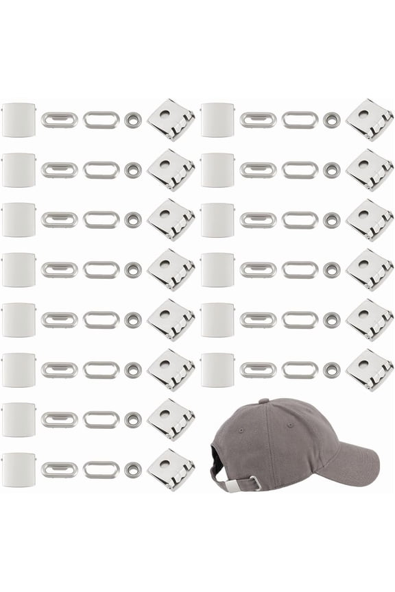 24Sets Brass Baseball Hat Cap Buckle Strap Clasp Clip Kit Hat Cap Buckle with Eyelet Adjustable Buckles Matte Platinum Color 21x21x7mm