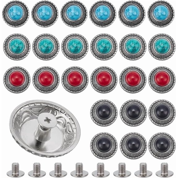 24Sets Metal Eye Decorative Buckle 4 Colors Round Conchos Unique Decorative Buckle