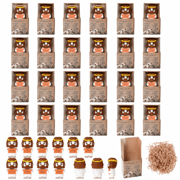 24Sets Religious Party Favor Gift Set with Mini Figurines and Gift Boxes Baptism Party Favors Bulk Christian Appreciation Gifts for Family Friends Easter Christmas