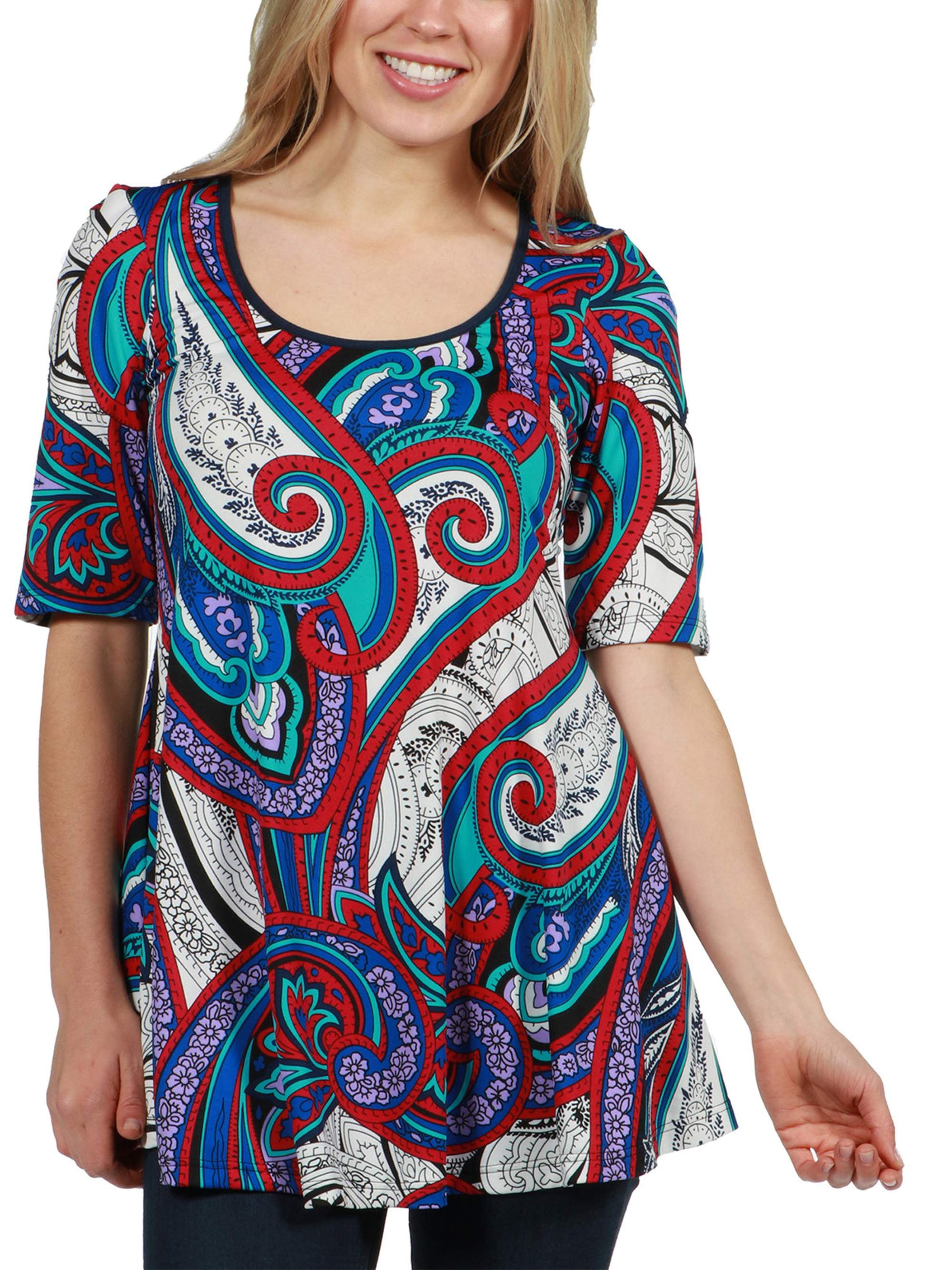 24Seven Comfort Apparel Evelyn Elbow Length Sleeve Tunic Top