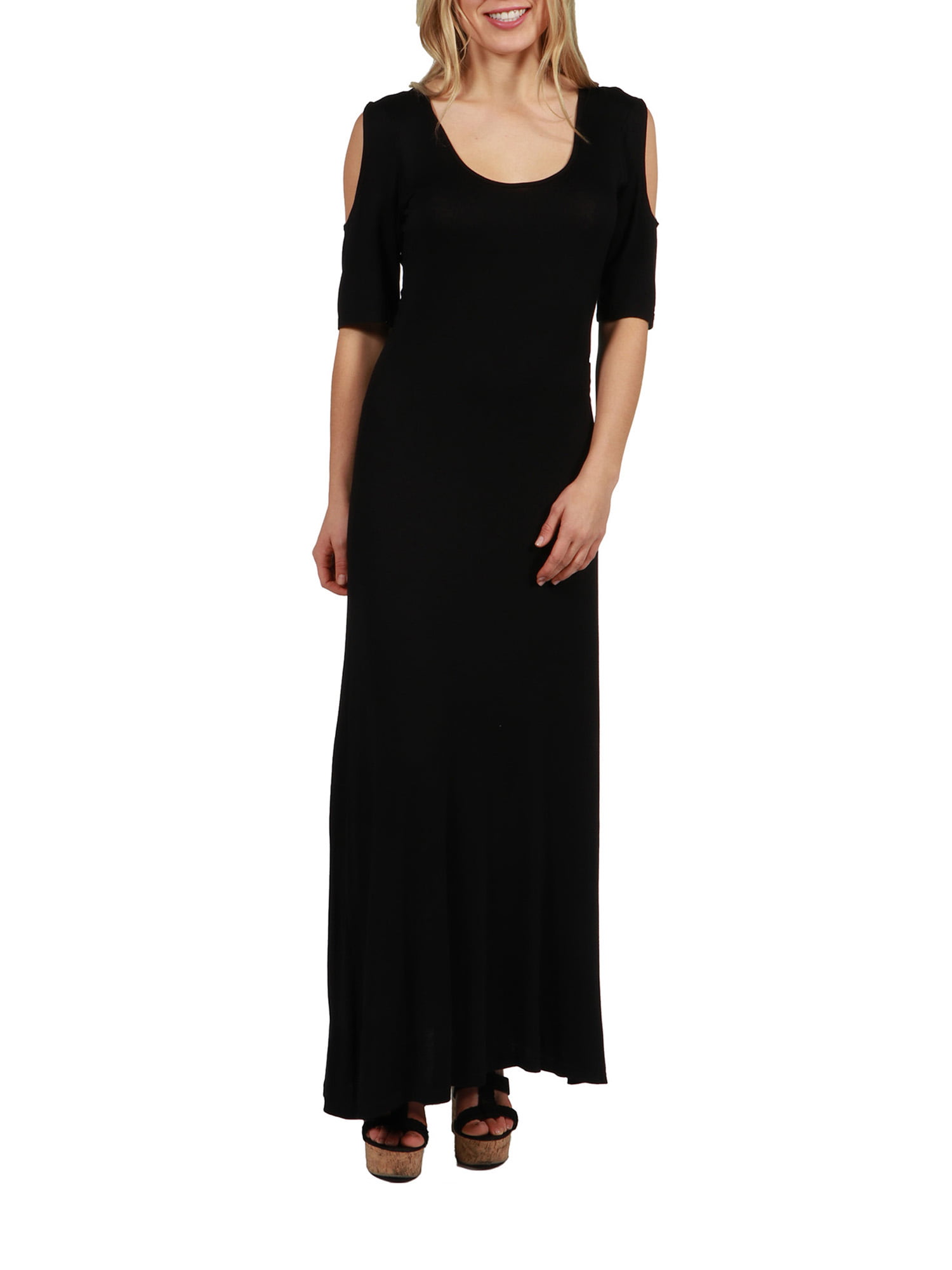 24Seven Comfort Apparel Meg Cold Shoulder Maxi Dress - Walmart.com