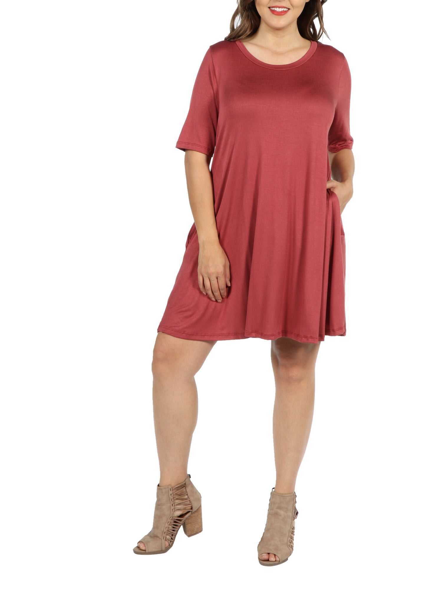24Seven Comfort Apparel Pocket Plus Size Mini Dress