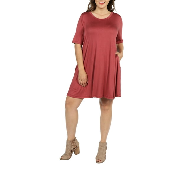 24Seven Comfort Apparel Pocket Plus Size Mini Dress