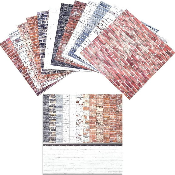 24Sheets 12Styles Brick Scrapbook Paper Pad 5.98x5.98inch Single-Sided Decorative Decoupage Cardstock Paper Background Supplies