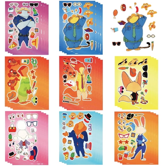 24Sheets Cool Make-a-face Stickers Pack, Mixed & Matched with 8 Designed Characters(3 of Each), Make Your Own Stickers for Teens Party Decoration, Reward, Decor, Gift Idea